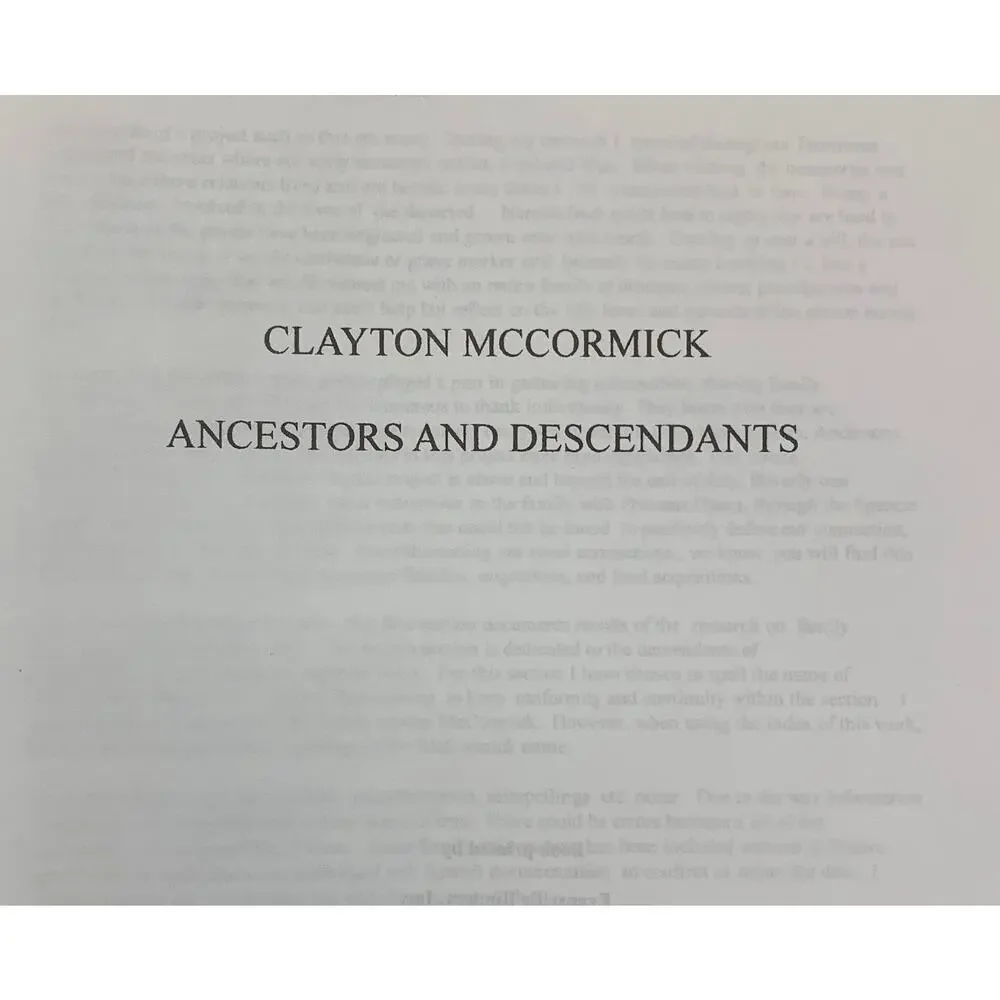 Genealogy Clayton McCormick and Family Descendents History